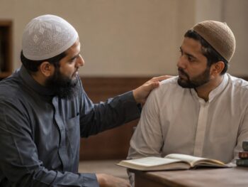 Muslim community member offering support to a grieving convert
