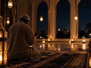 Person praying at night during the last ten nights seeking Laylatul Qadr