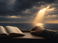 Light breaking through storm clouds representing ease after hardship in Islam